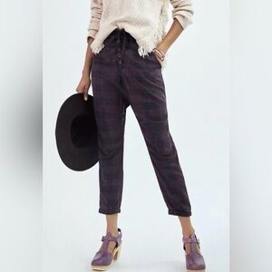 Anthropologie Jacquie Plum Purple Button Fly Jogger Pants L